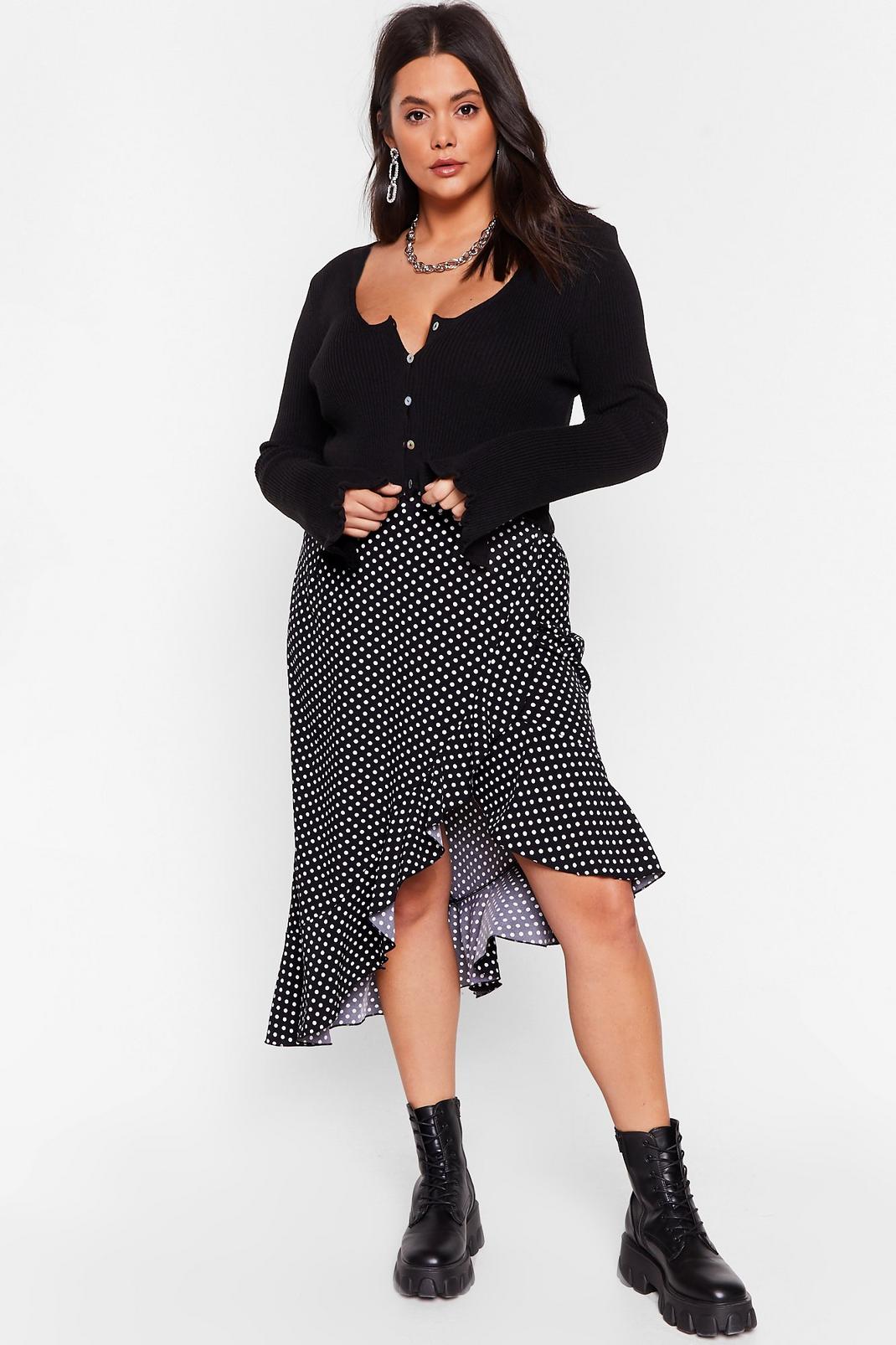 Plus Size Polka Dot Wrap Midi Skirt image number 1