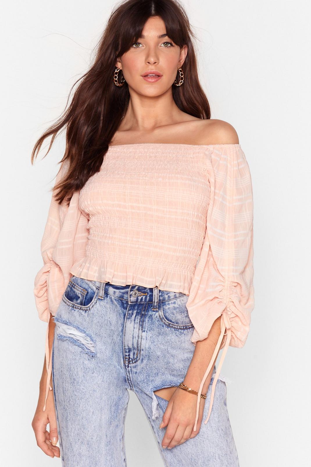 Off-The-Shoulder Ruched Blouse with 3/4 Sleeves image number 1