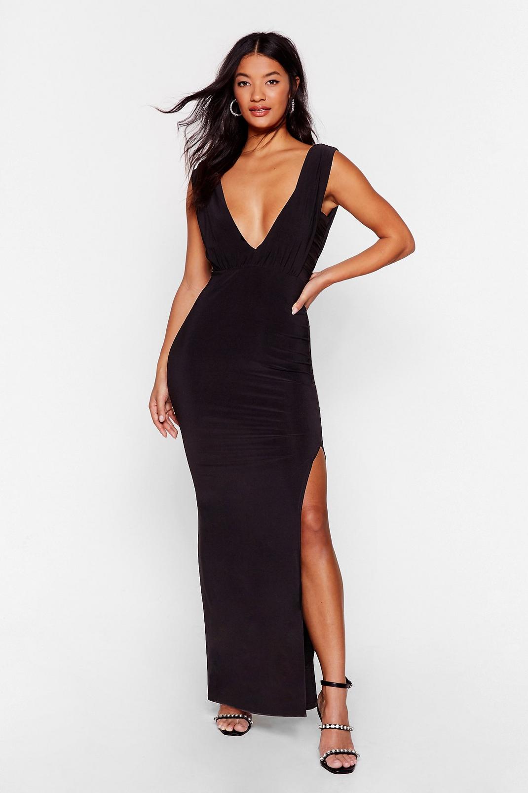 ASOS Deep Plunge Maxi Dress With Front Split in Black