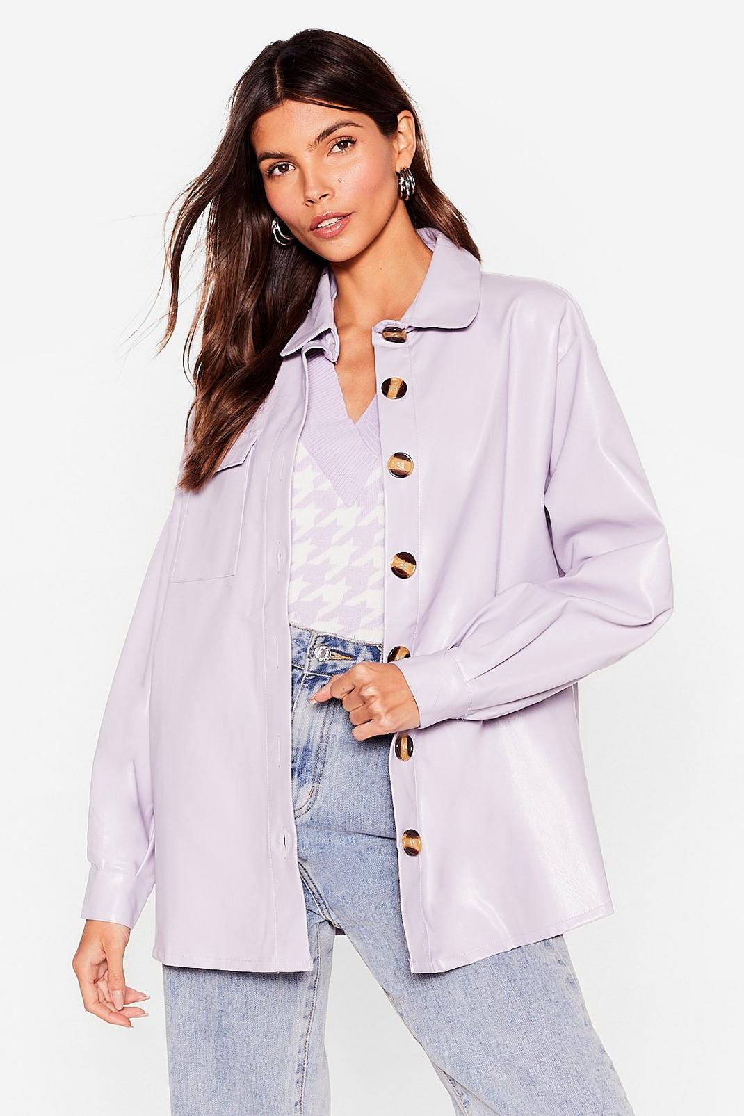 Lilac Faux Leather Button Down Shirt image number 1