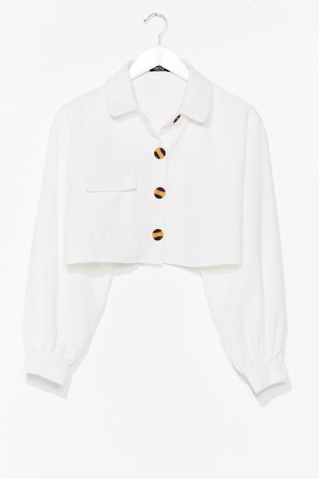 White Corduroy Cropped Oversized Shirt image number 1