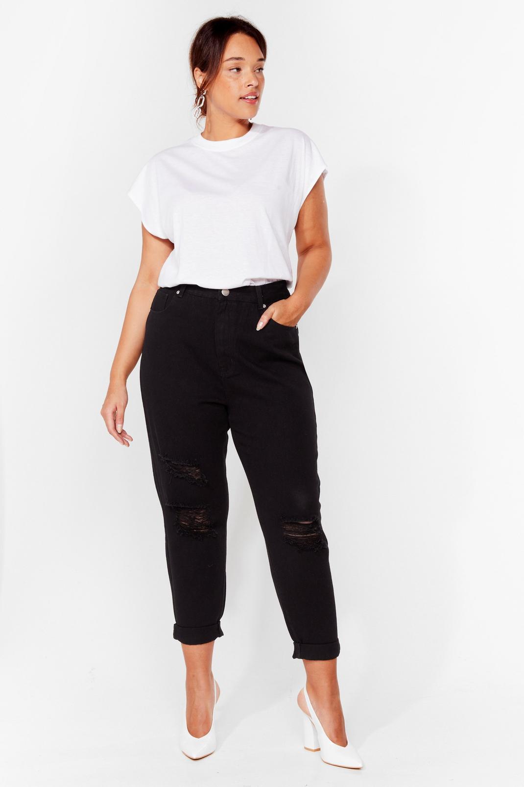 Black Plus Size High Waisted Distressed Jeans image number 1