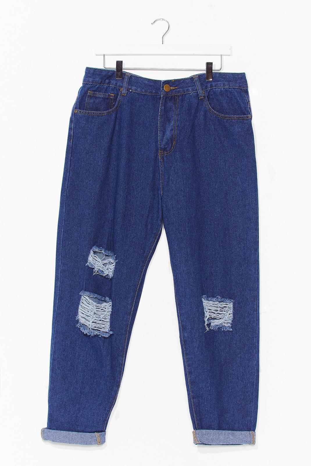 Mid blue Plus Size High Waisted Distressed Jeans image number 1