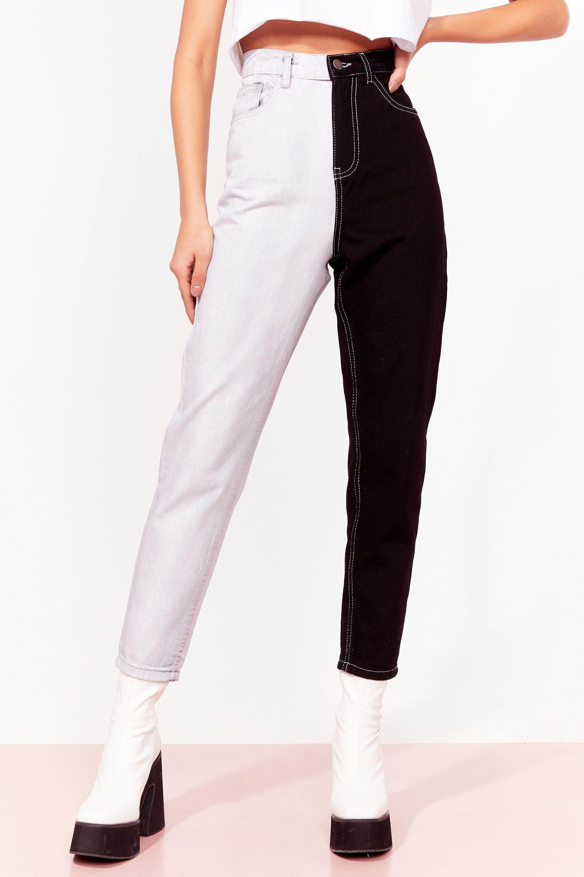 Two tone jeans black sales and white