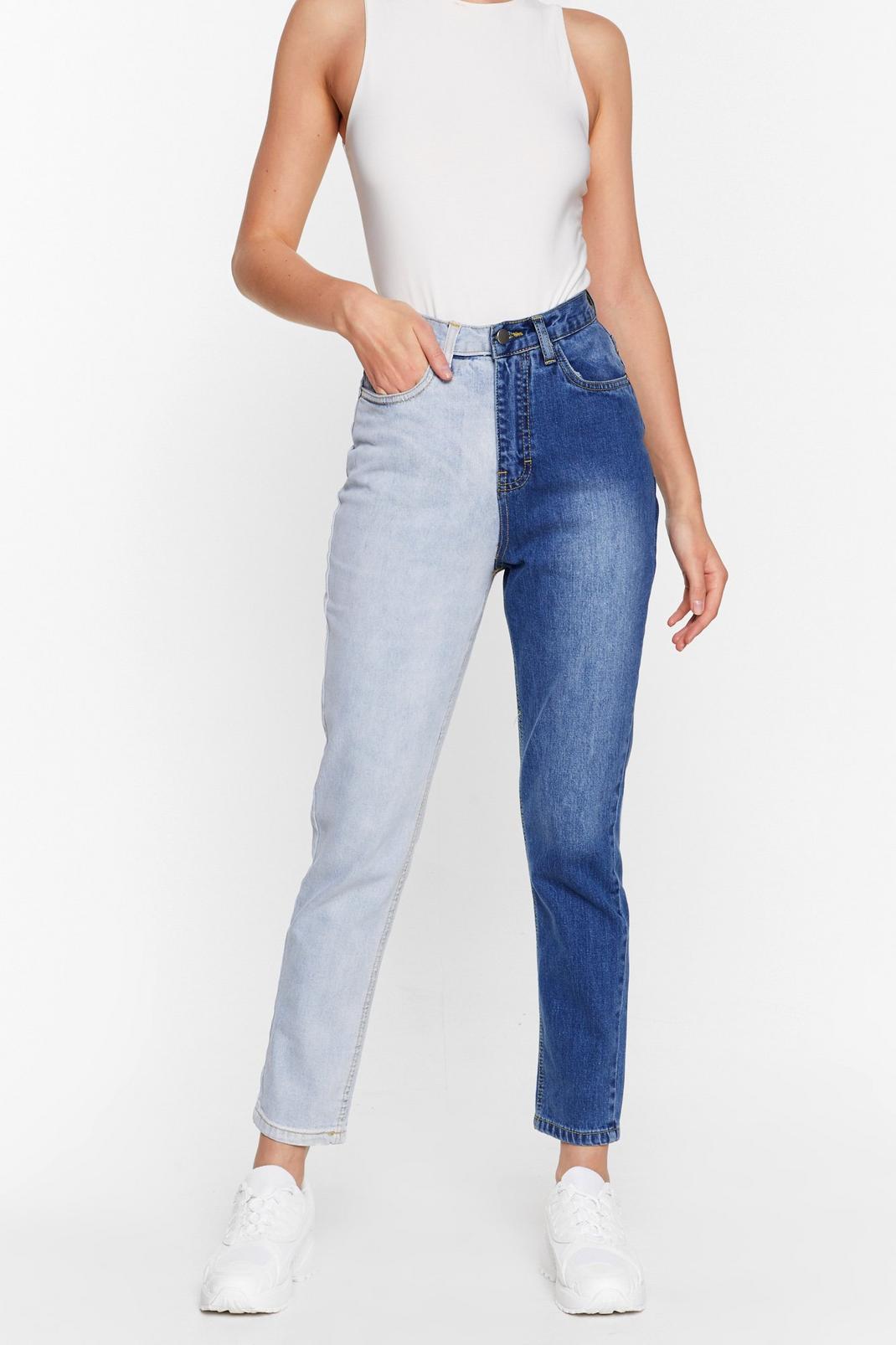 Light blue Two Tone High Waisted Mom Jeans image number 1