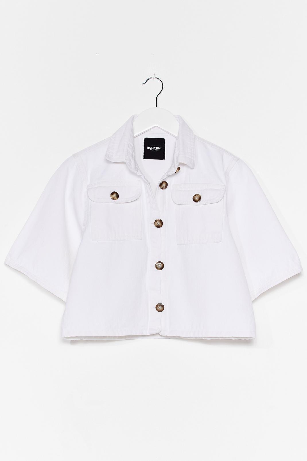 Ecru Out of the Boxy Button-Down Cropped Shirt image number 1