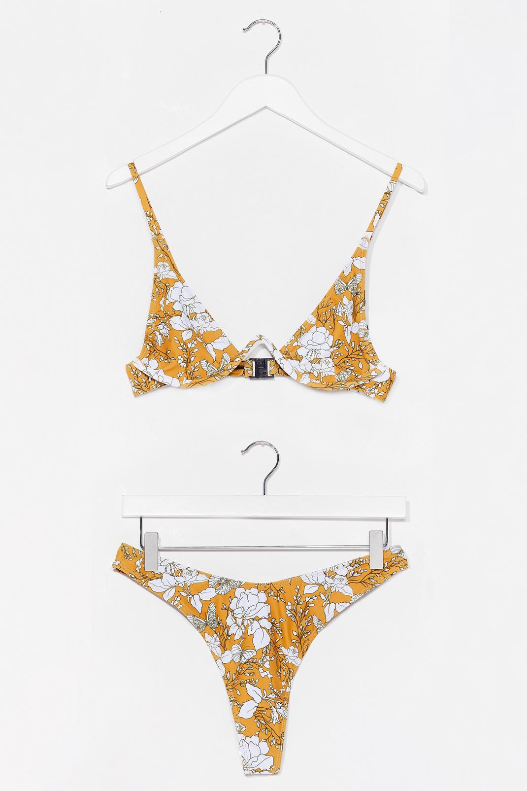 Bikini triangle à armatures & string à imprimé fleuri, Mustard image number 1