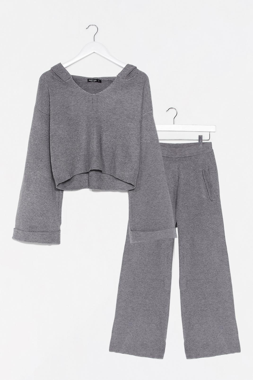 Charcoal Rest Up Ribbed Hoodie and Wide-Leg Pants Set image number 1