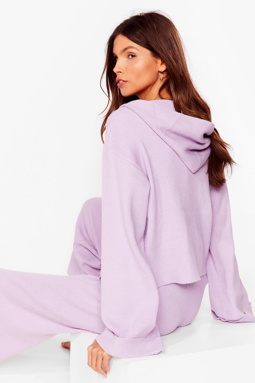 Lilac Rest Up Ribbed Hoodie and Wide-Leg Pants Set image number 1
