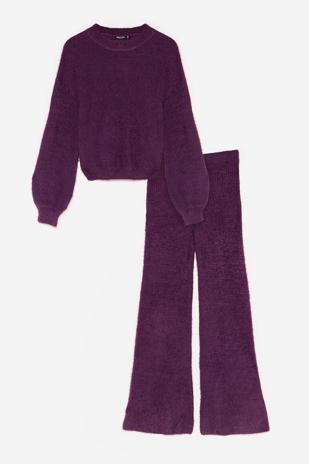 Ensemble confort pull & pantalon large en maille duveteuse Une Bulle de confort, Aubergin image number 1