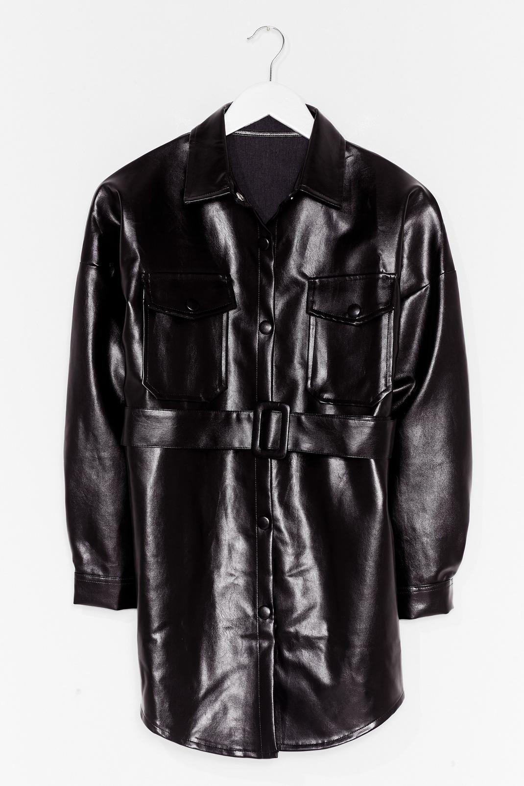 Faux Leather Change Belted Longline Jacket image number 1