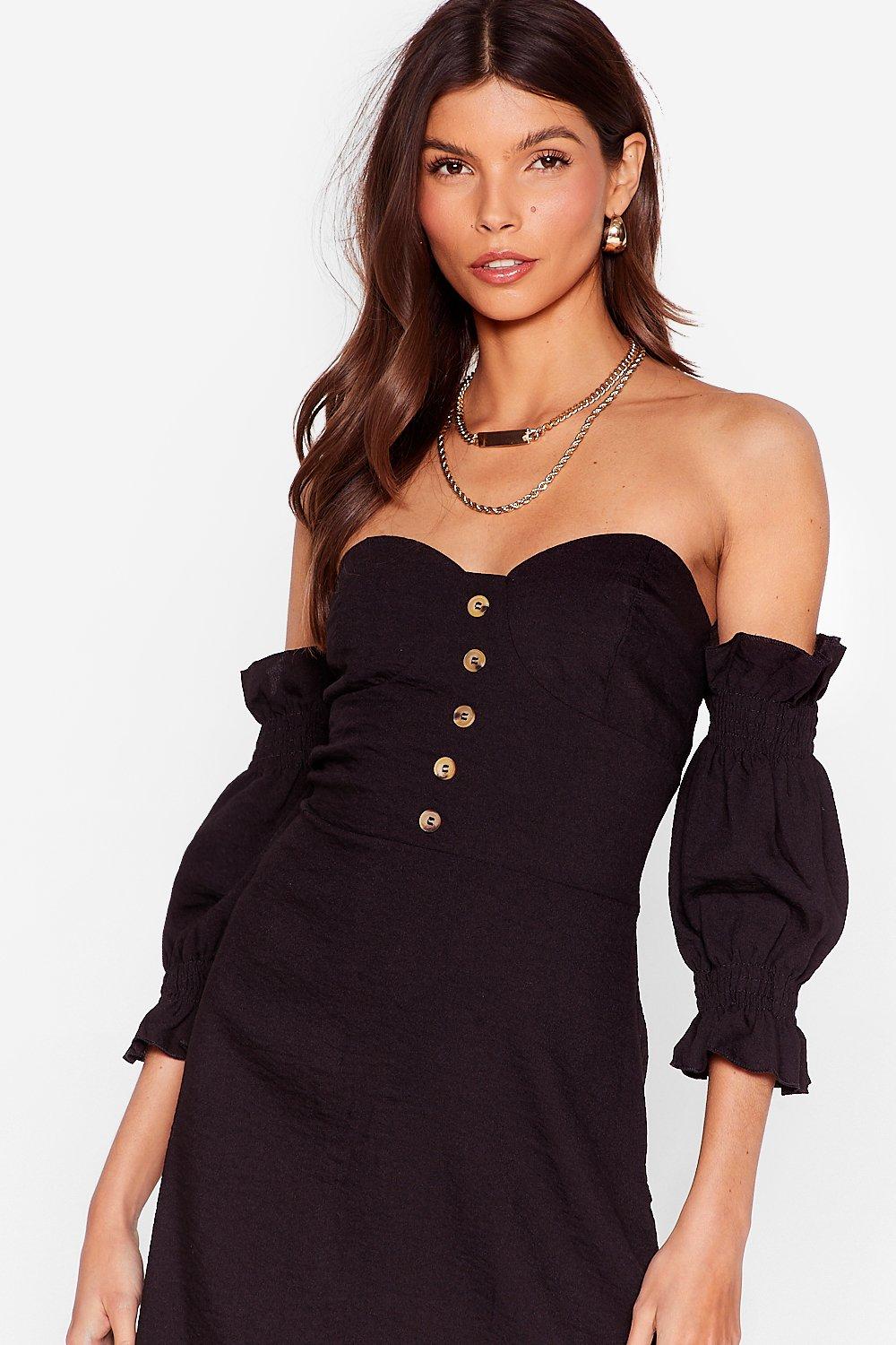 Off The Shoulder Button Midi Dress