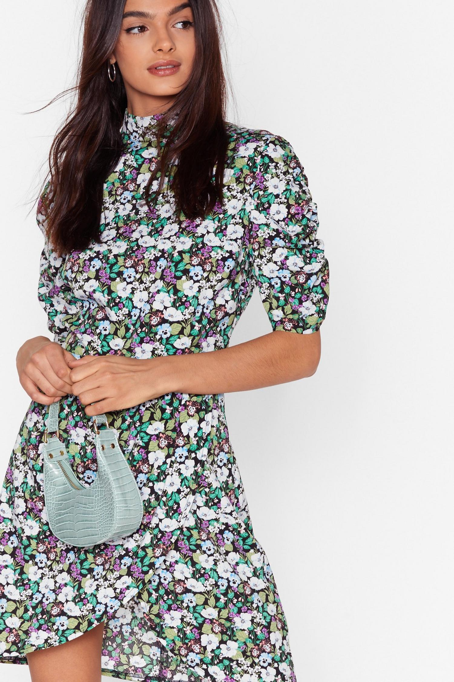 floral puff sleeve shirtdress