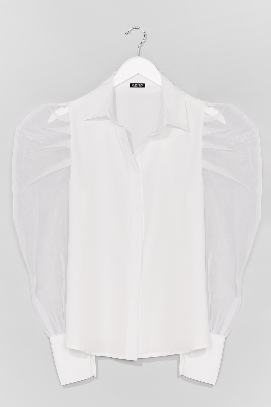 White Strut Your Puff Sleeve Organza Shirt image number 1