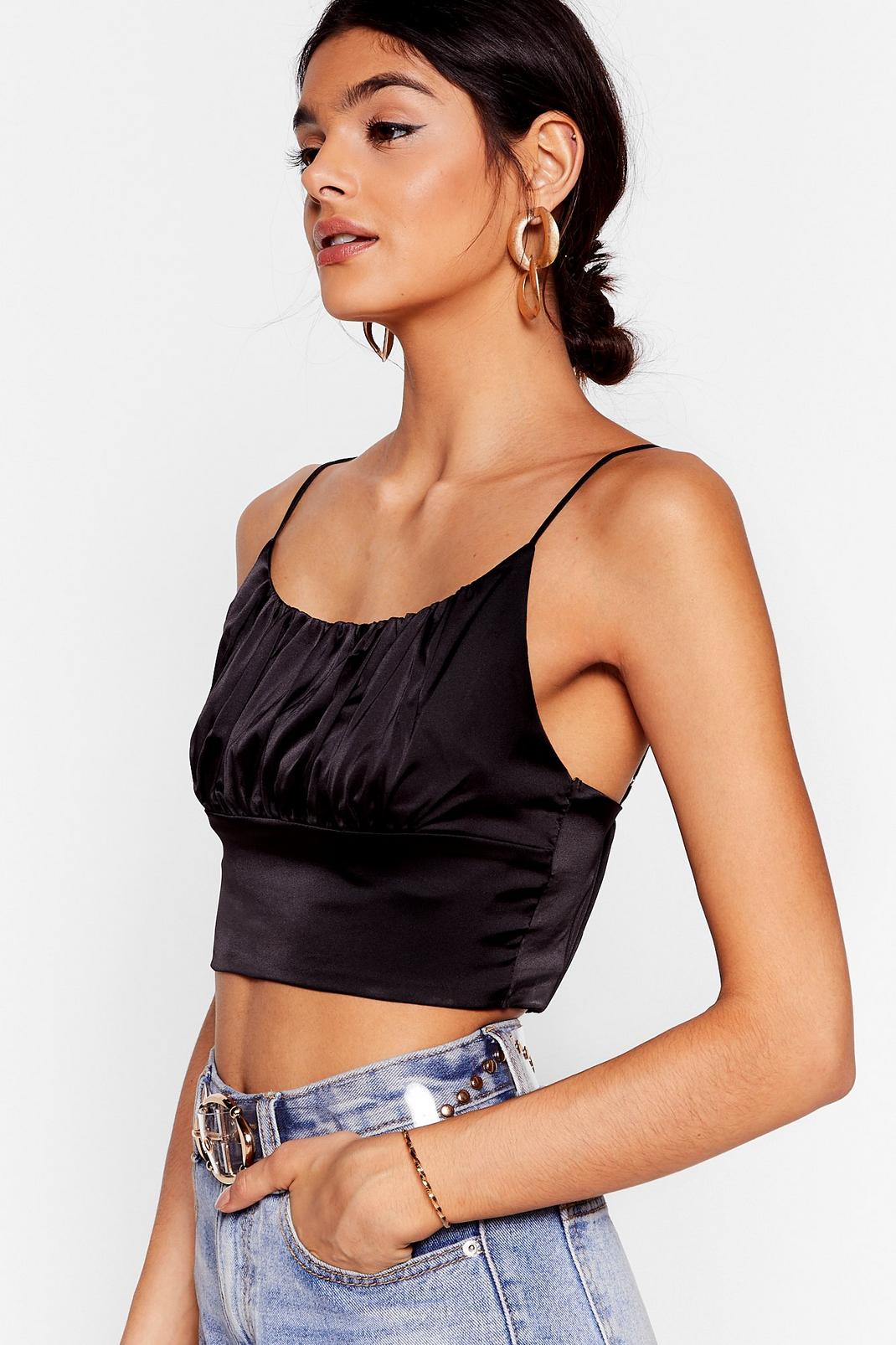 105 Satin Ruched Spaghetti Strap Crop Top image number 2