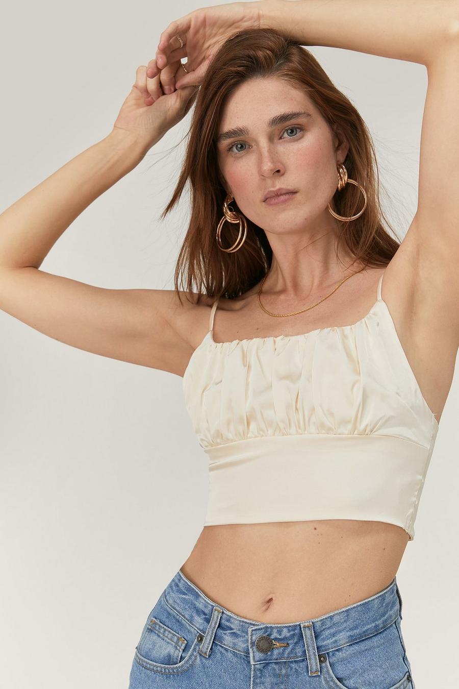 Can't Be Cropped Satin Ruched Top