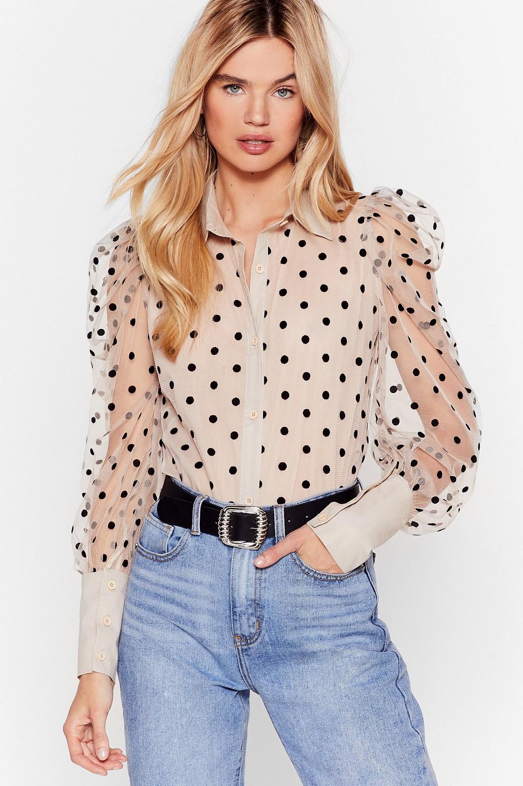 We Kid You Spot Organza Puff Sleeve Shirt image number 1