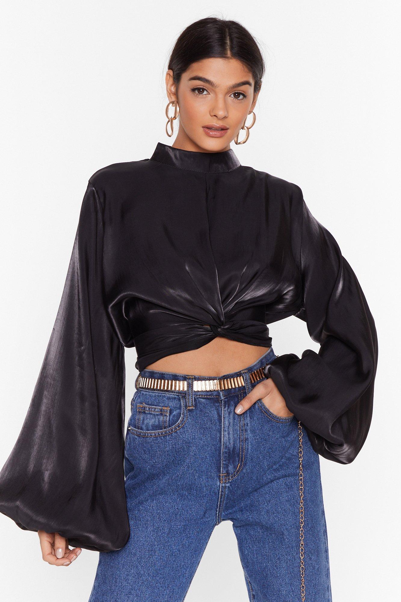 satin crop blouse