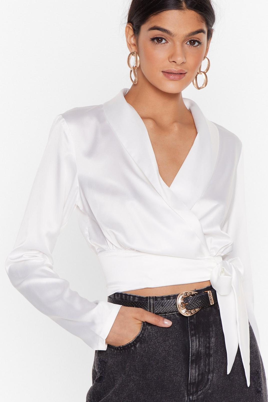 White Seven Days a Sleek Satin Cropped Blouse image number 1
