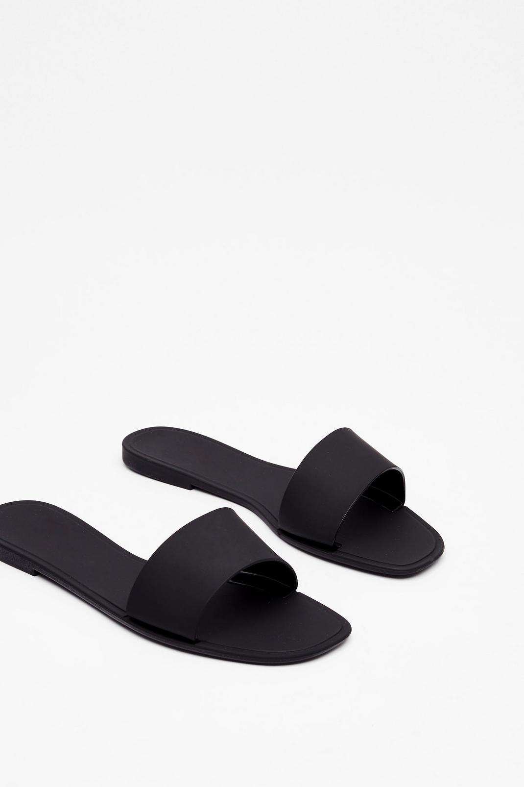 Black Faux Leather Square Toe Sliders image number 1