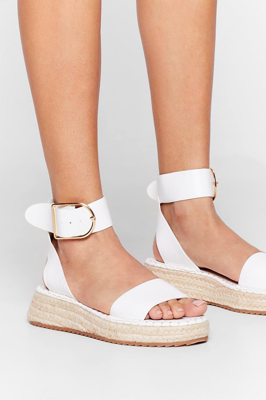 White Still Don't Give a Buck-le Woven Platform Sandals image number 1