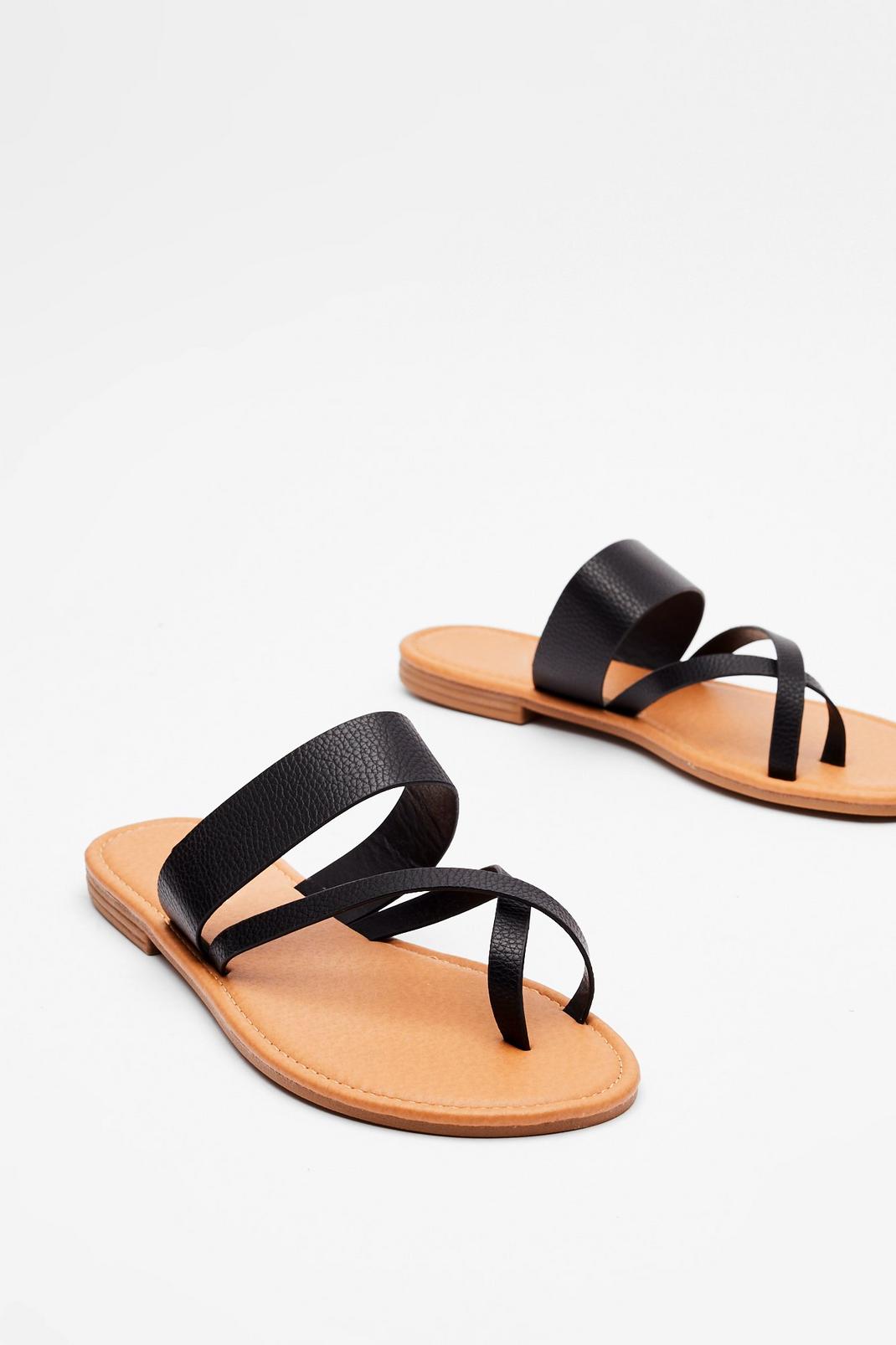 Up Toe Something Faux Leather Flat Sandals image number 1