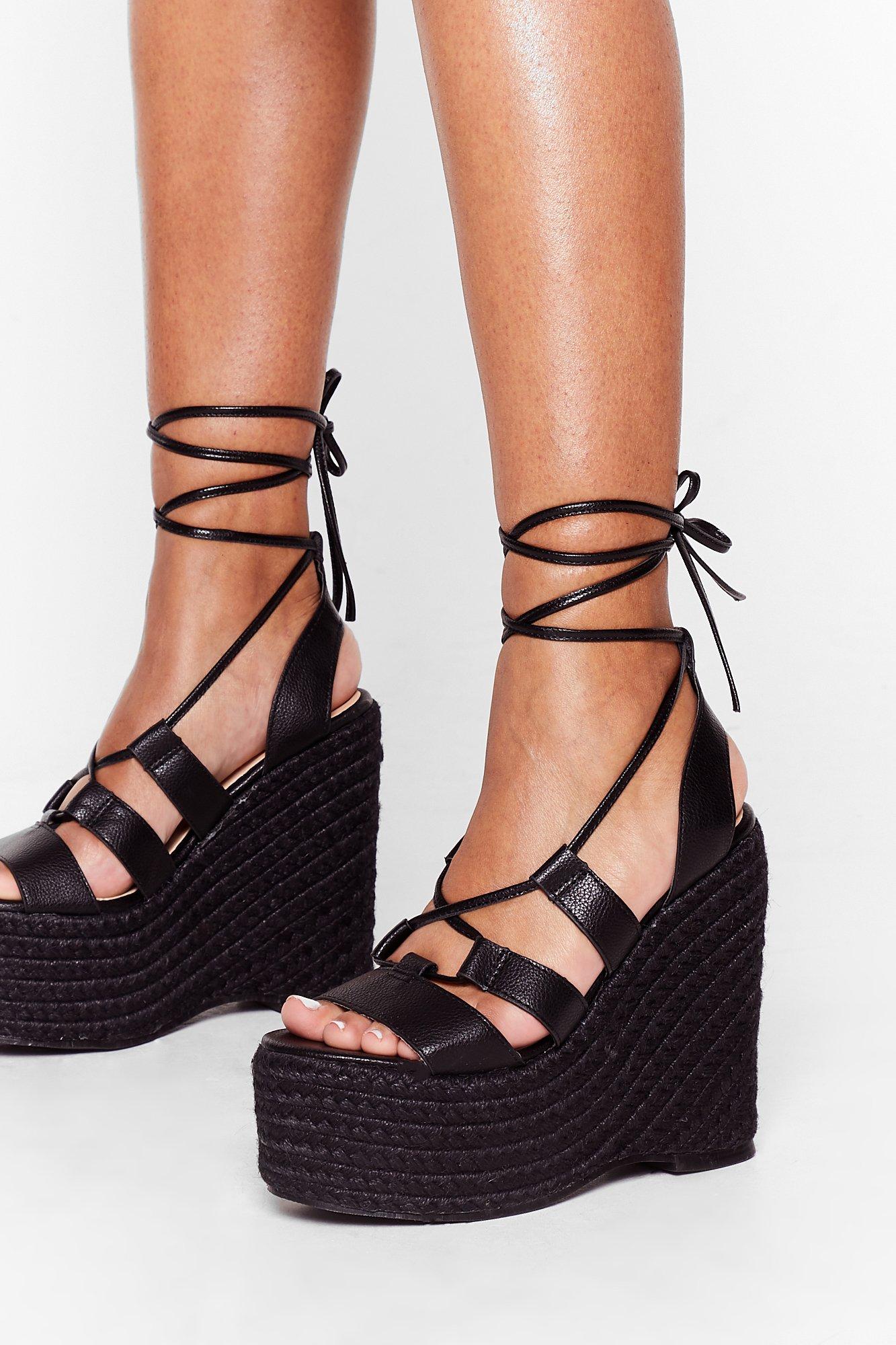 black lace up platform sandals