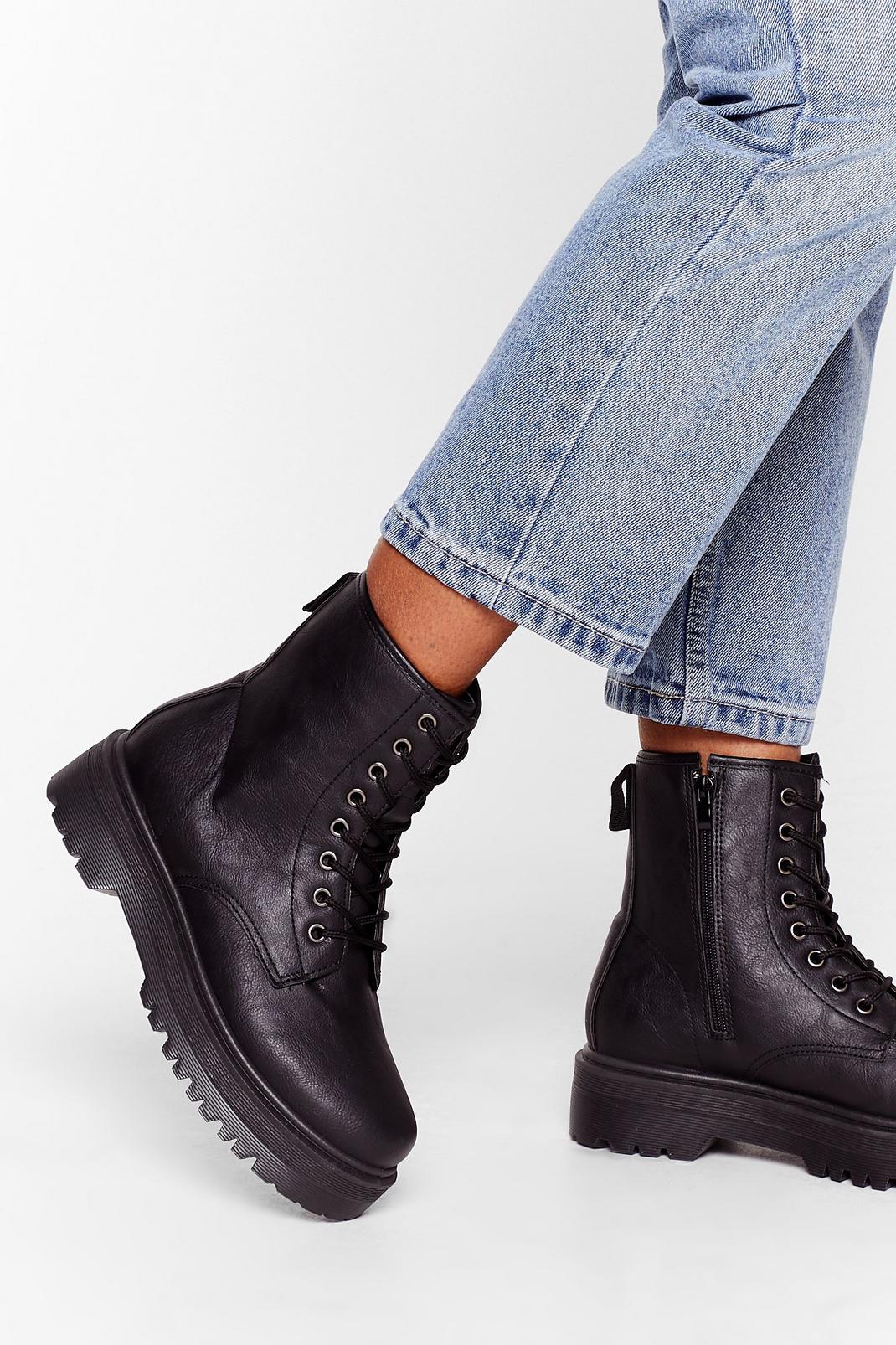 Black Eyelet It Go Lace-Up Cleated Boots image number 1