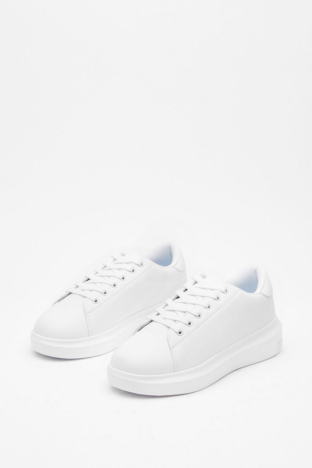 White Faux Leather Round Toe Sneakers image number 1