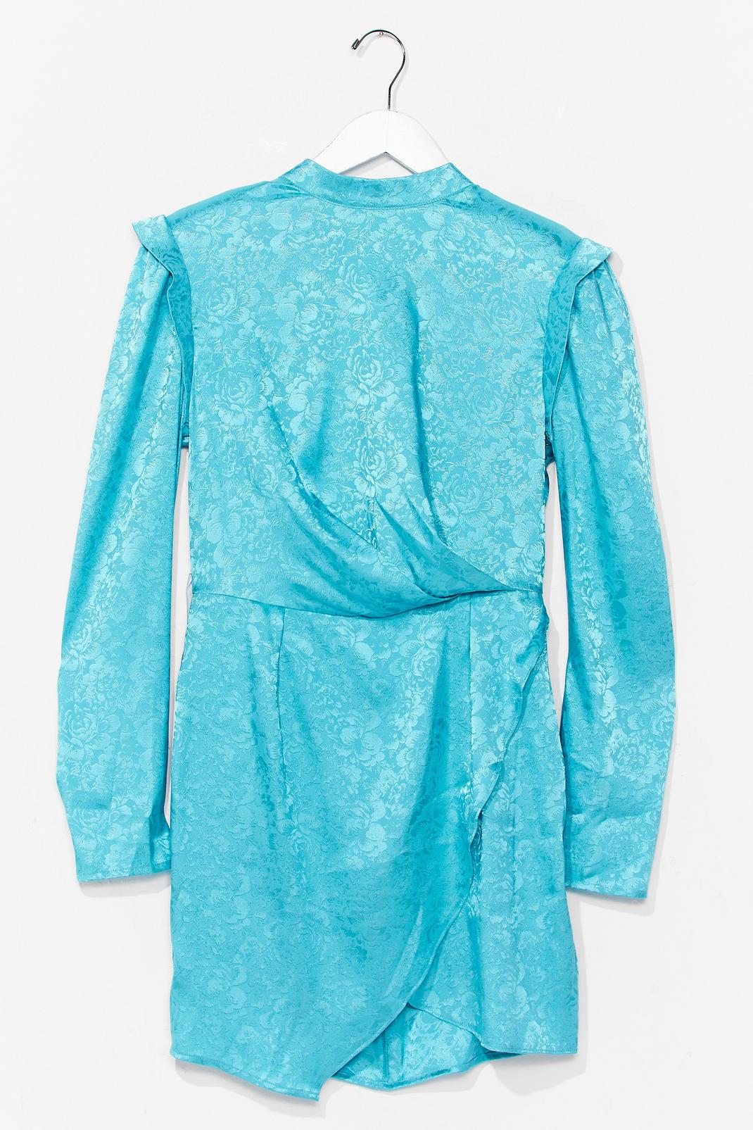Teal Jacquard High Neck Wrap Mini Dress image number 1