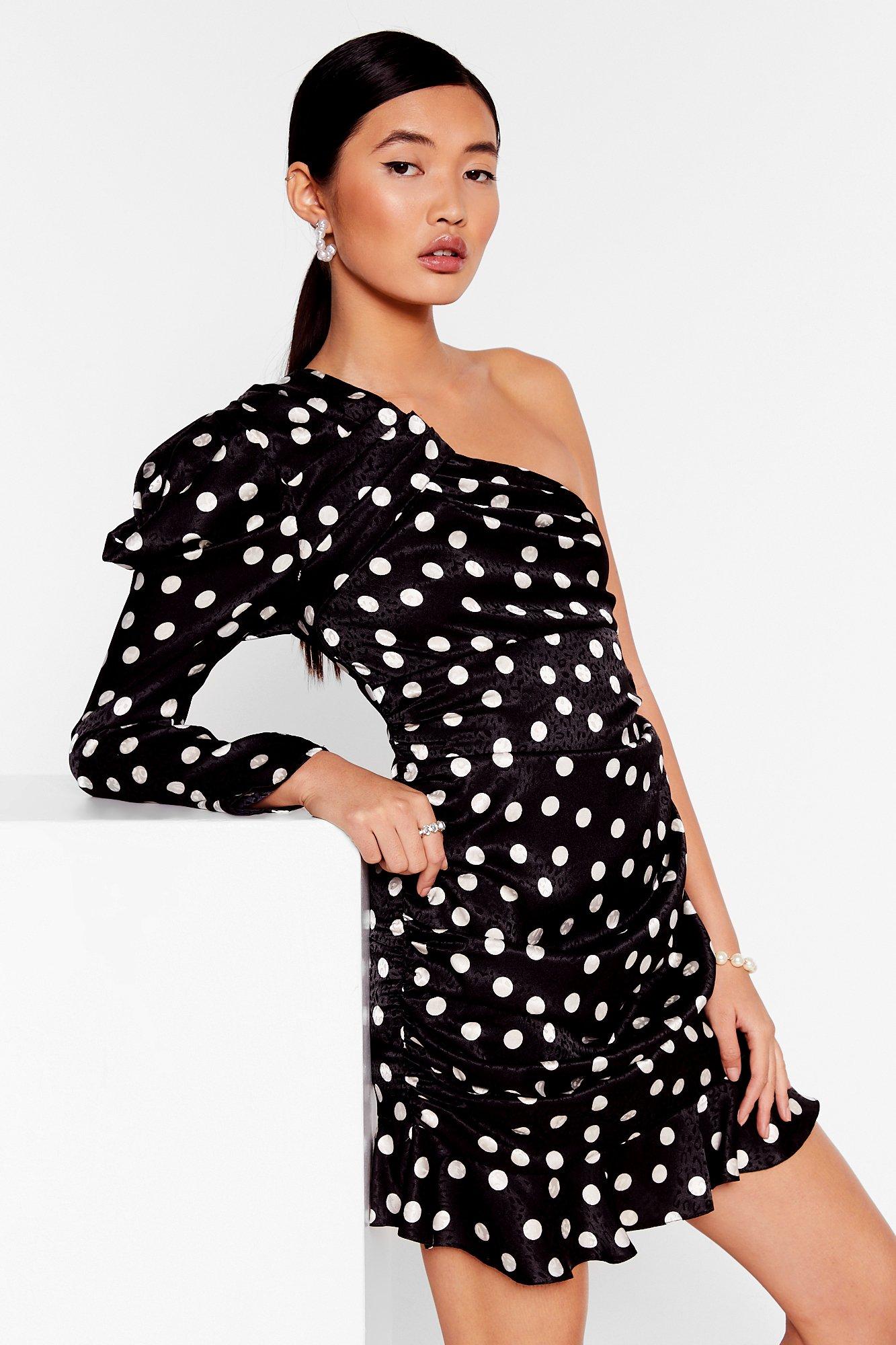 spotty one shoulder dress