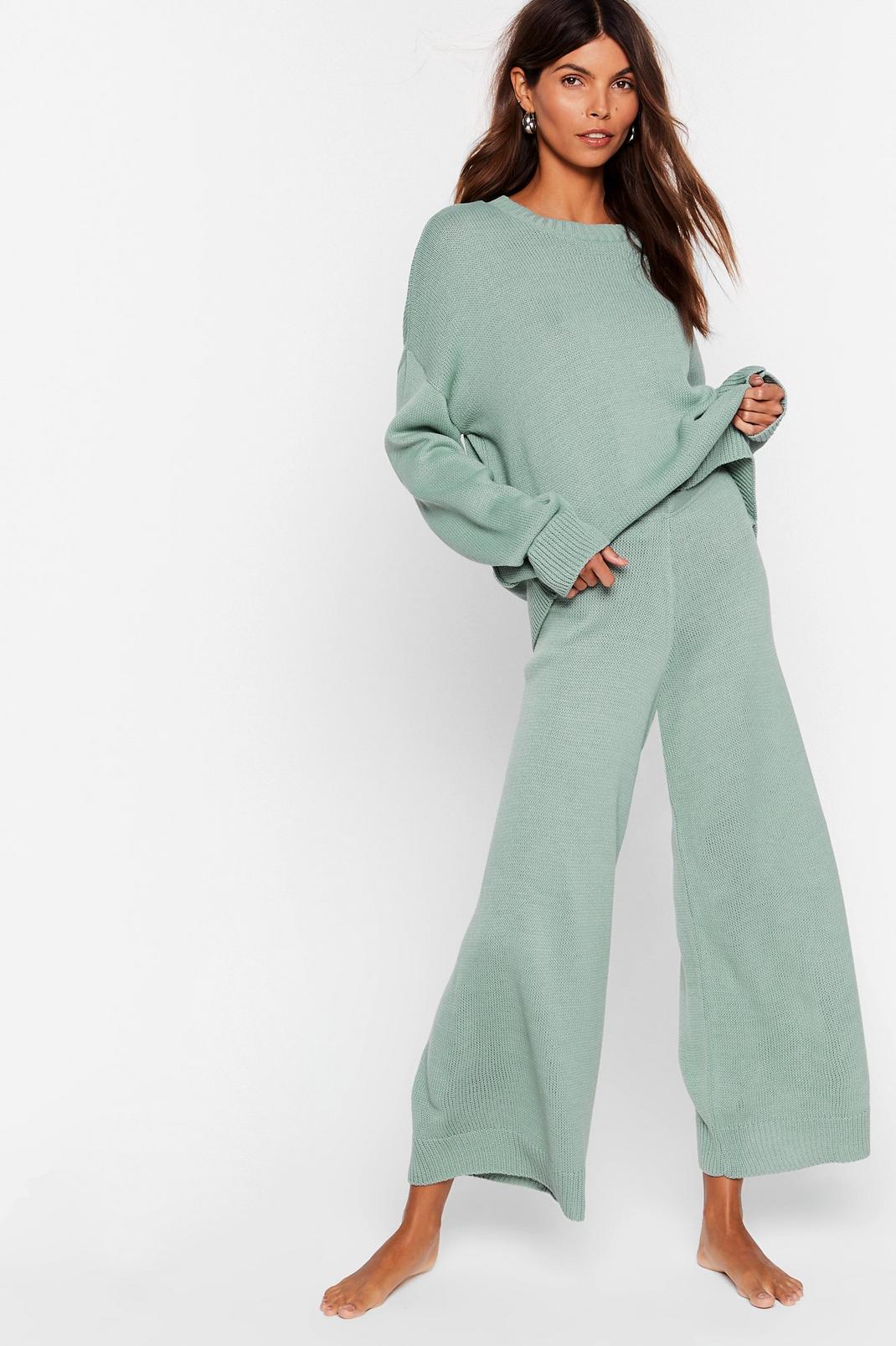 Sage Knit Drop Sleeve Jumper and Trousers Lounge Set image number 1