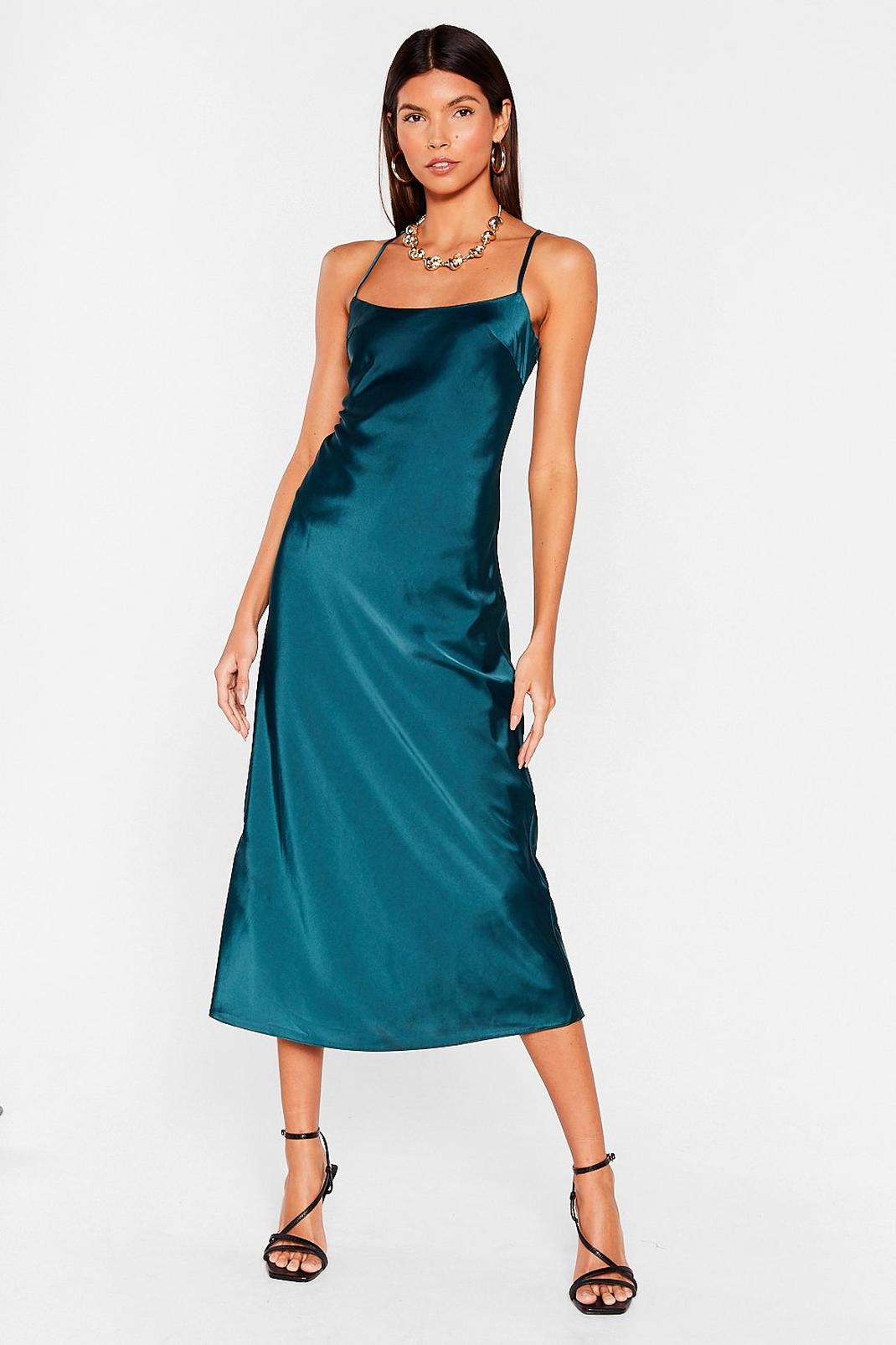 Dark green Satin Strappy Midi Dress image number 1
