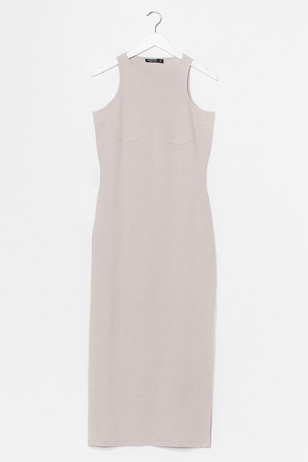 Oatmeal Ribbed Racer Back Bodycon Midi Dress image number 1