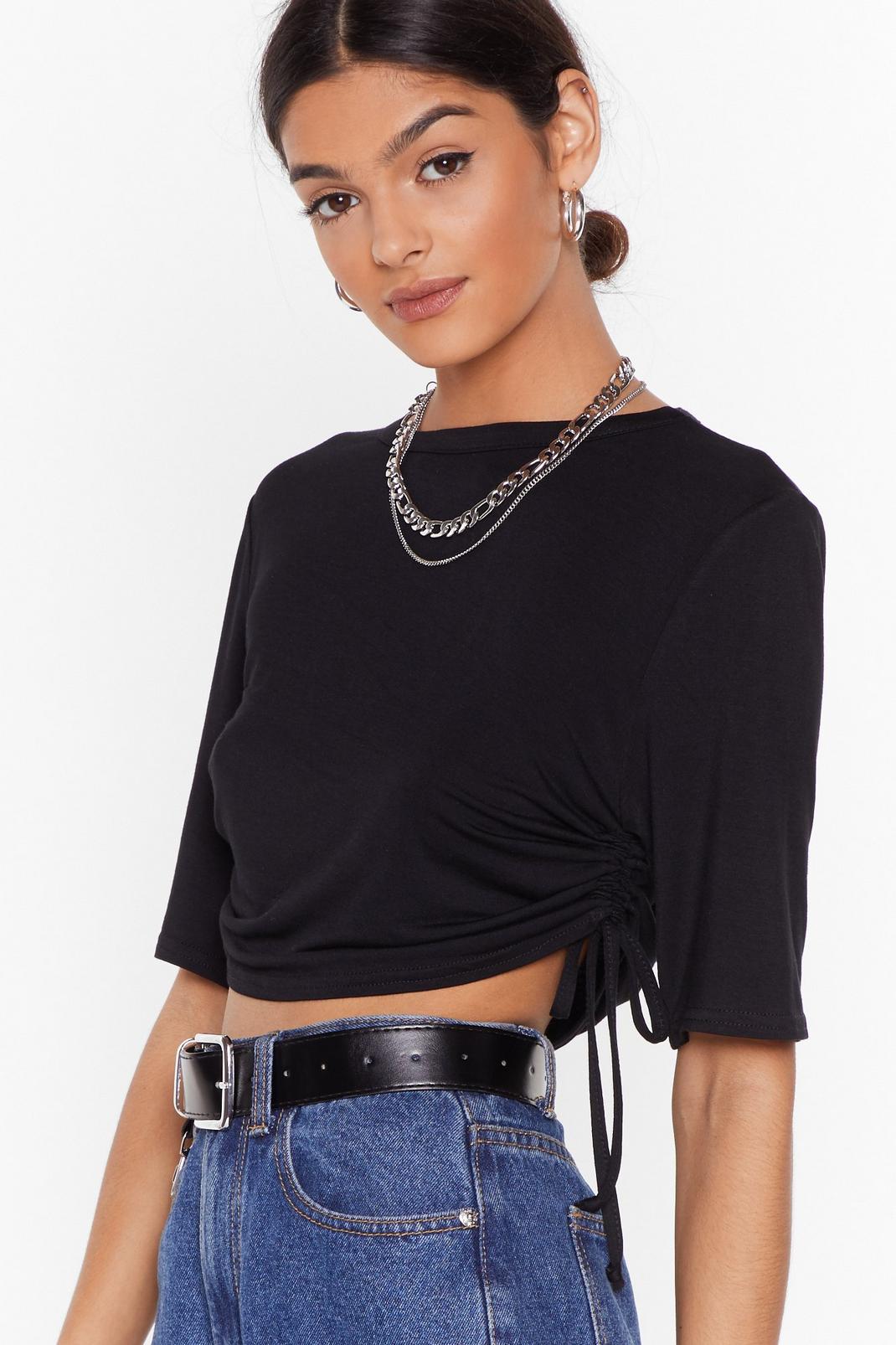Ruched Side Crop T-Shirt with Side Knots image number 1