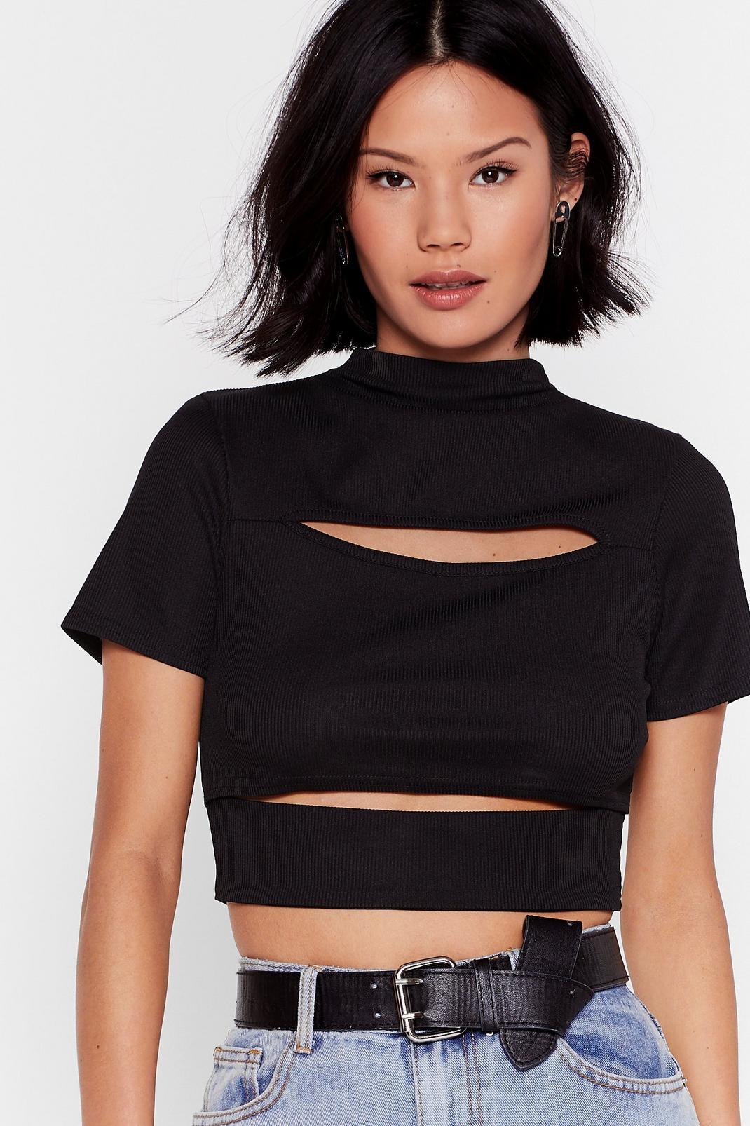 Black Peek-a-Boo Cut-Out Crop Top image number 1