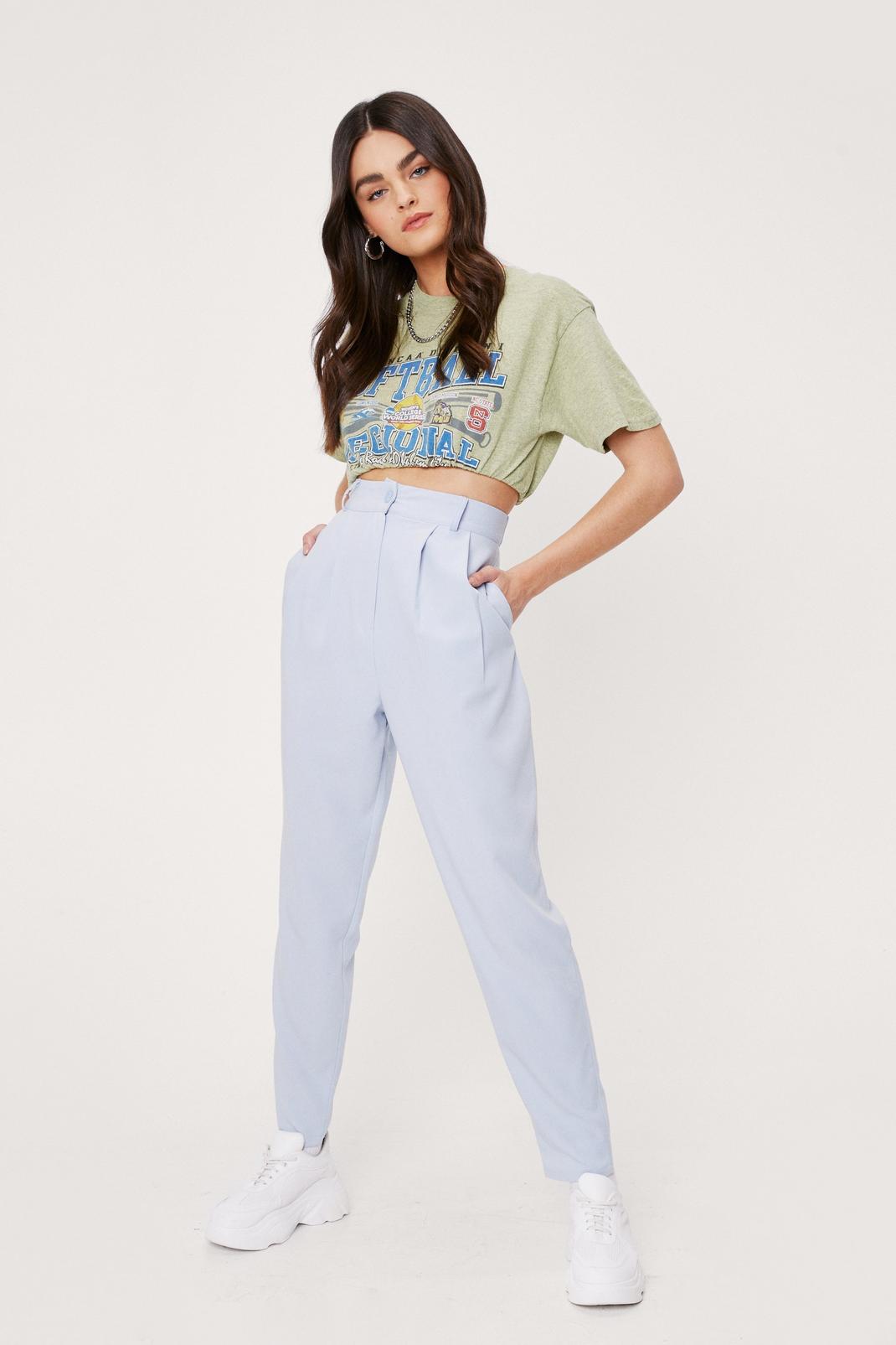 Blue Pleat Don't Go High-Waisted Tapered Pants image number 1