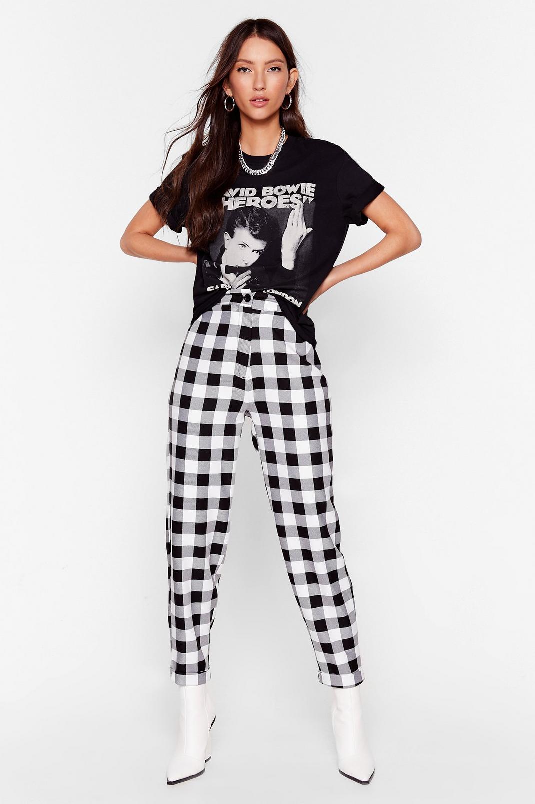 Black Gingham High Waisted Tapered Pants image number 1