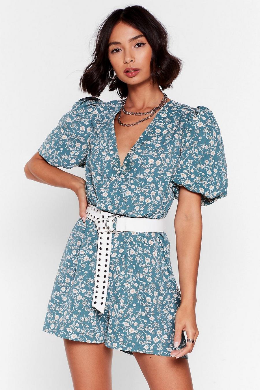 Stalk to Us Floral Puff Sleeve Romper