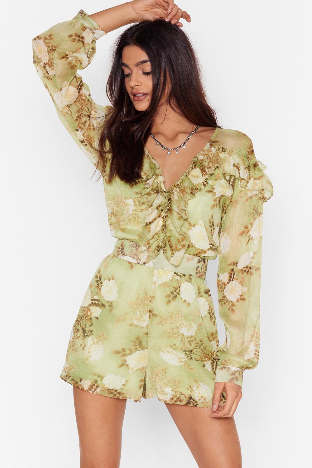 Green When the Light's Grow Out Floral Playsuit image number 1