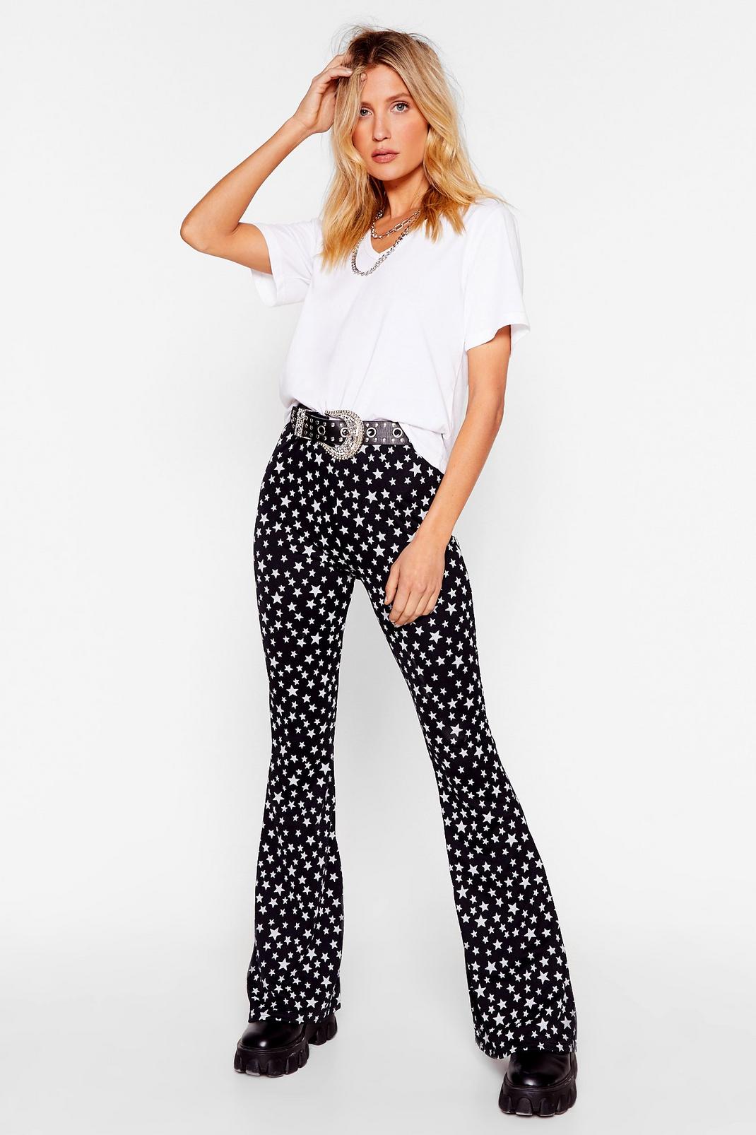 Black Star Print High Waisted Flared Pants image number 1
