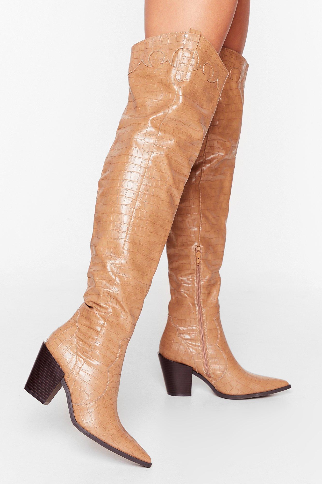 thigh high beige boots