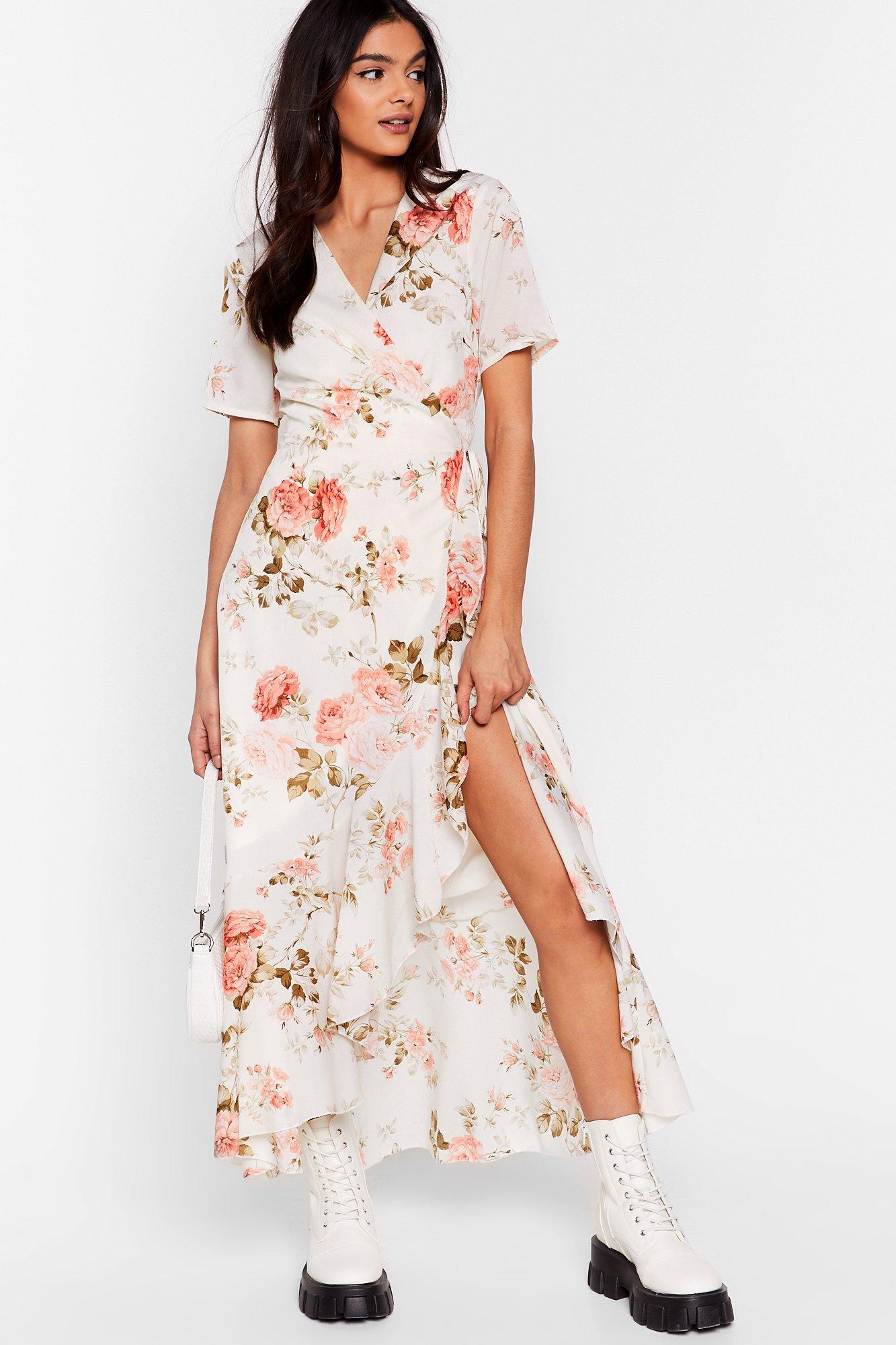 floral wrap dress white