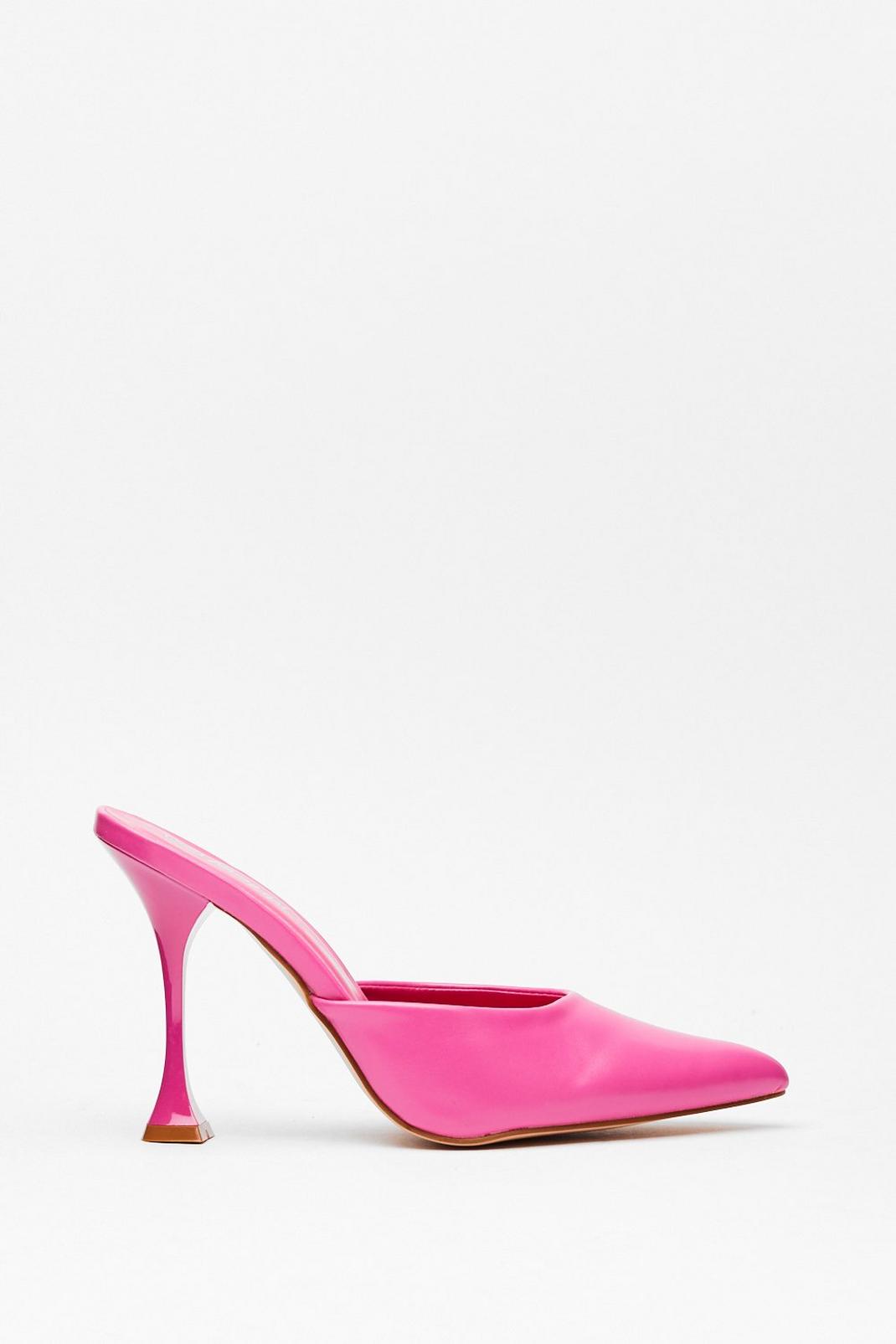 Pink Pointed Faux Leather Stiletto Mules image number 1