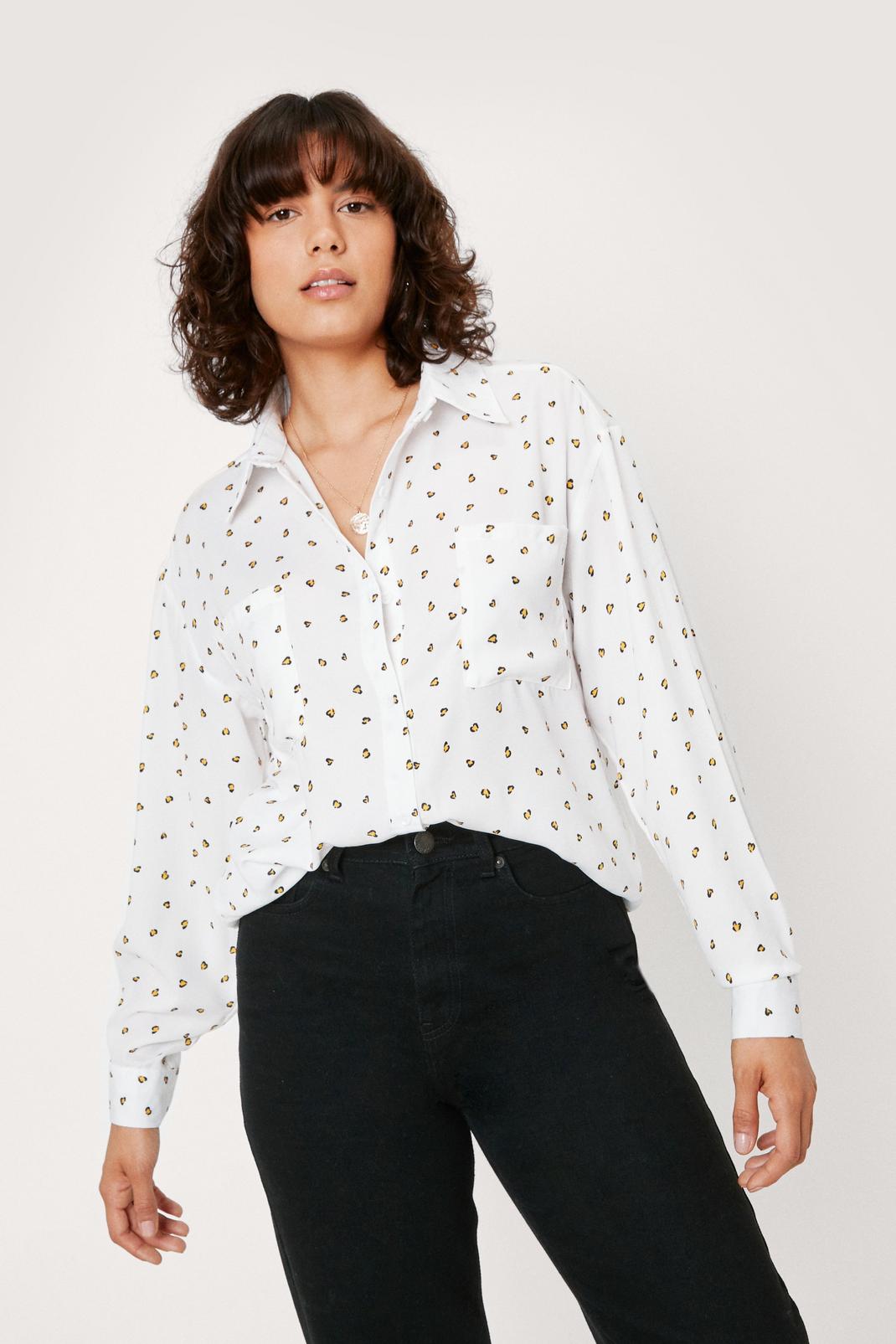White Dainty Leopard Oversized Button Up Shirt image number 1