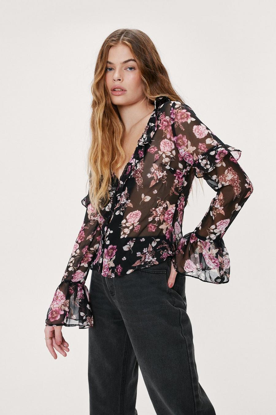 Got It Growing On Floral Ruffle Blouse