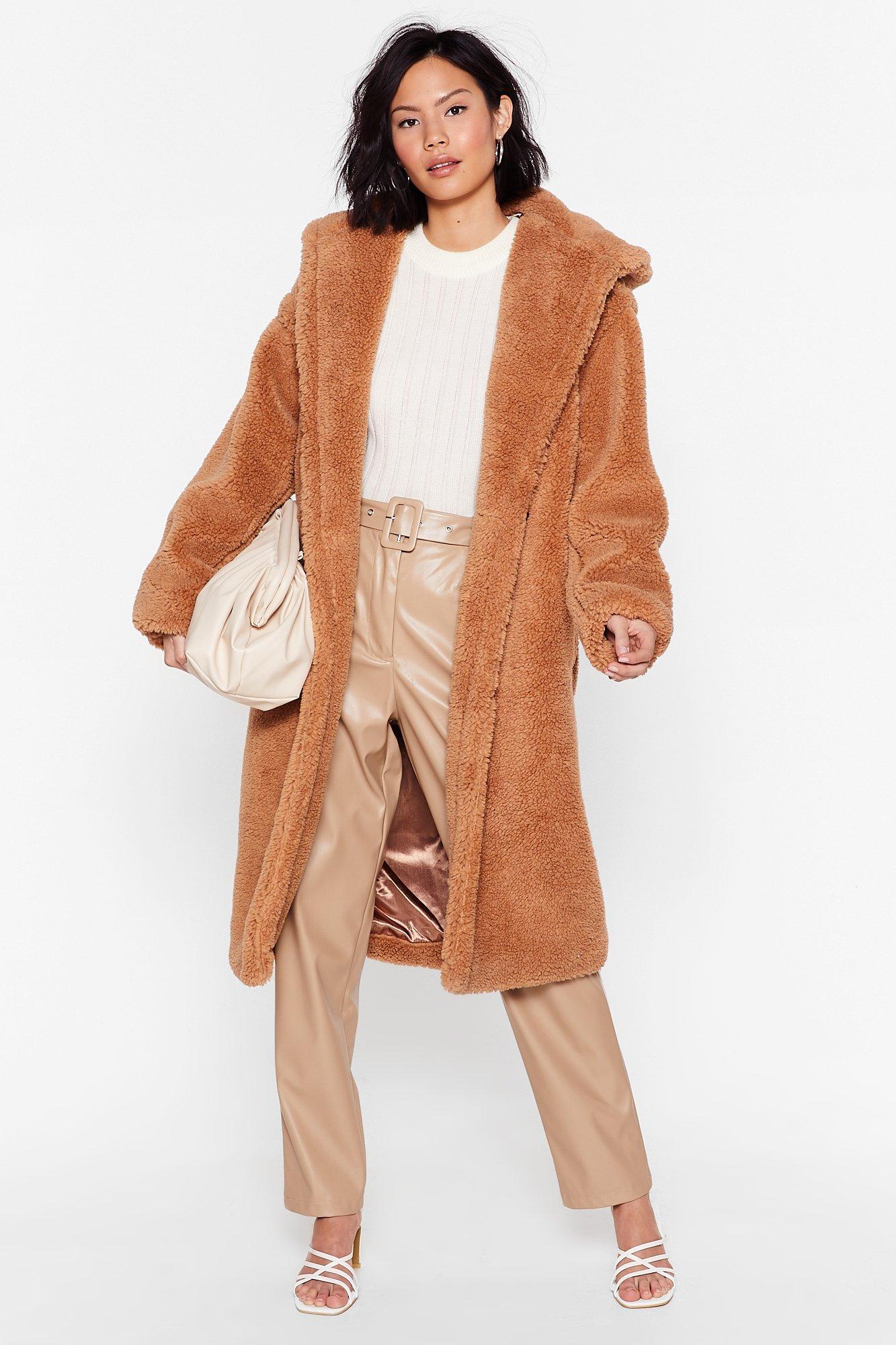 longline hooded shearling coat