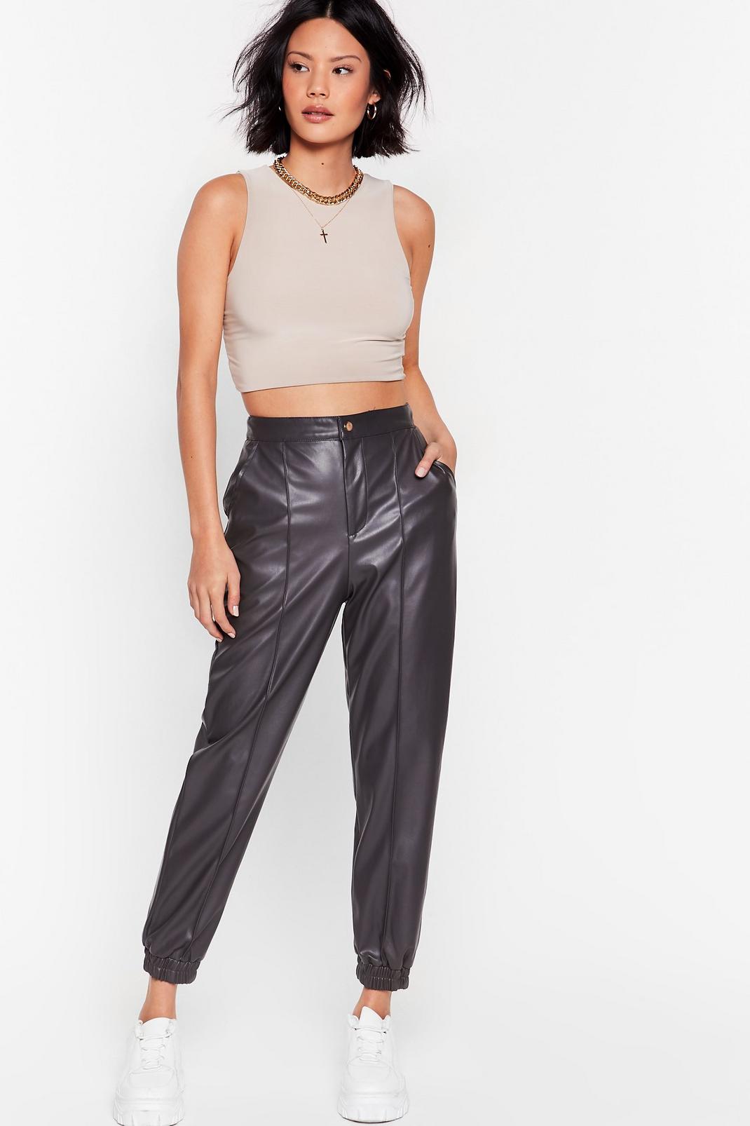 Seams Like Heaven Faux Leather Joggers image number 1