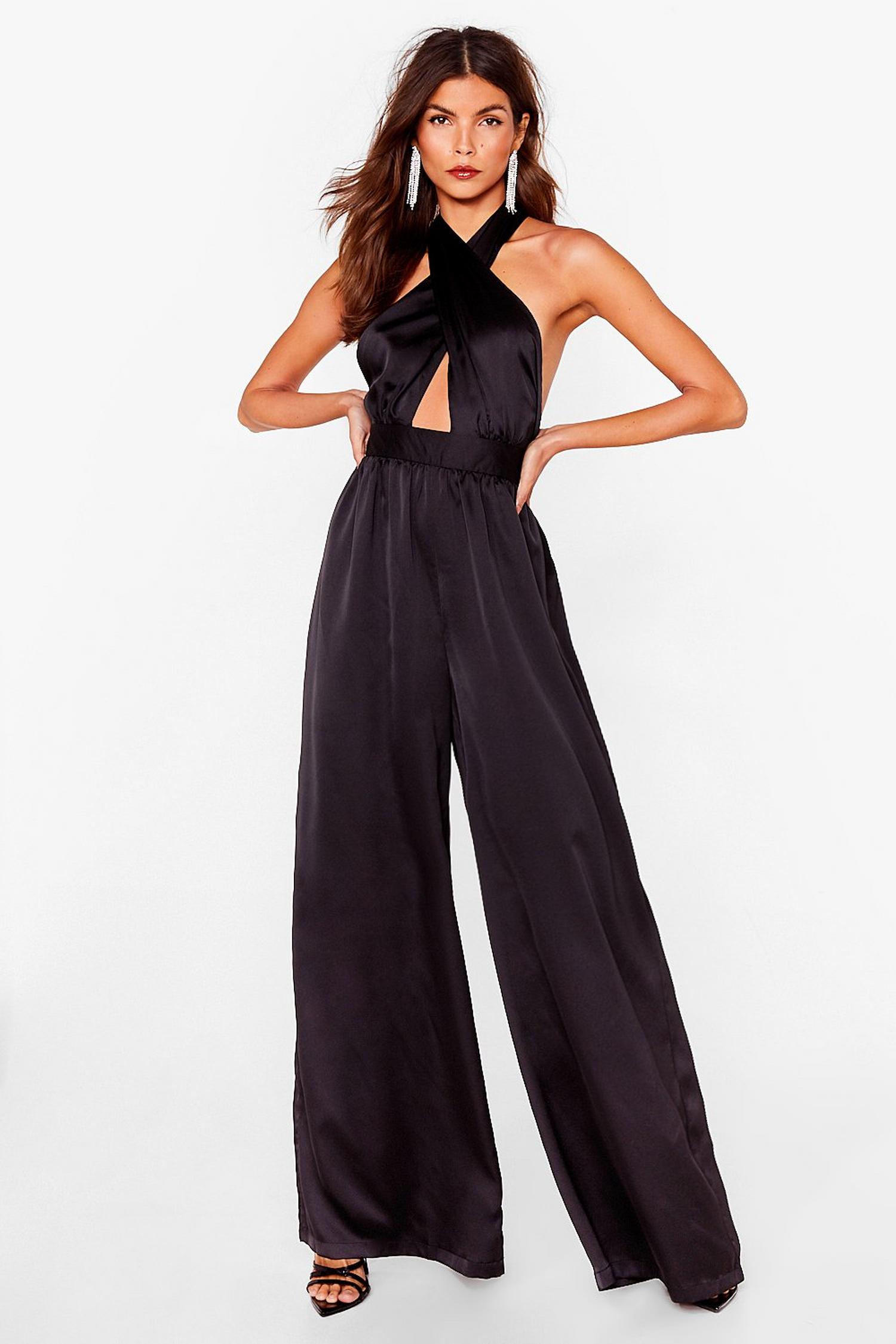 Satin Halter Neck Multiway Wide Leg Jumpsuit Nasty Gal 7990