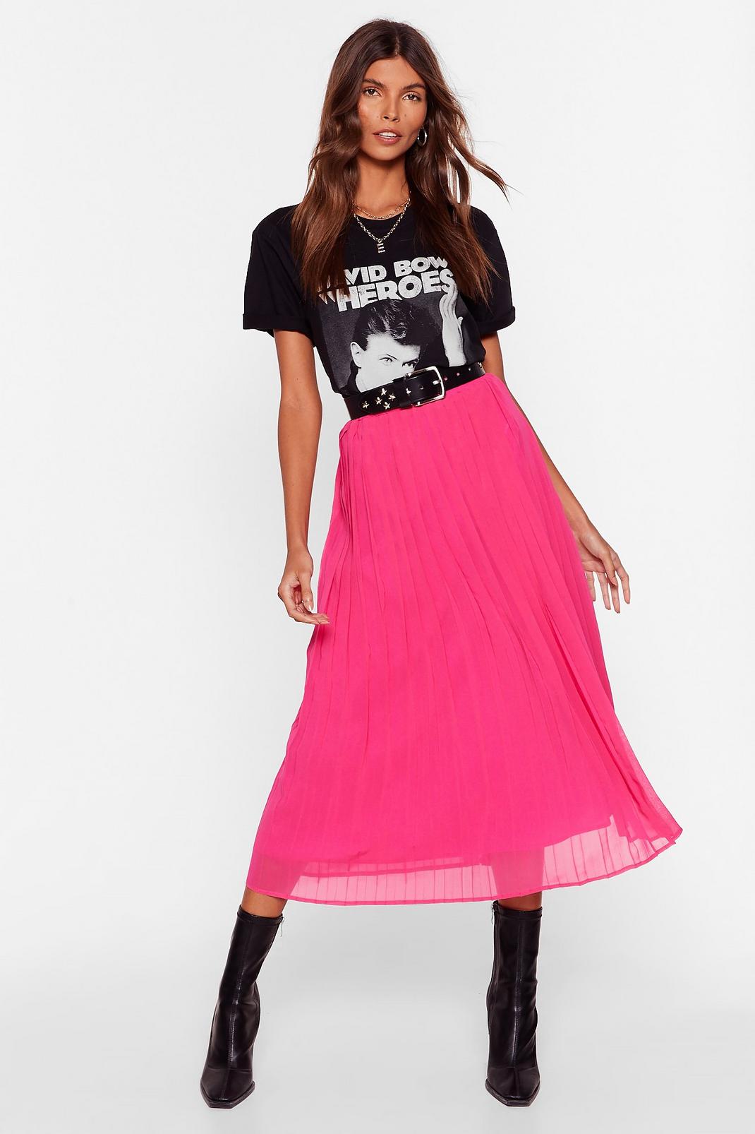 Hot pink Chiffon Pleated Midi Skirt image number 1